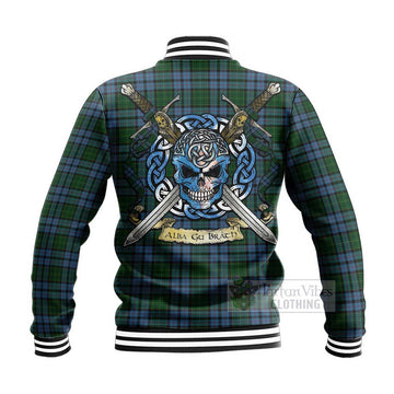 Forsyth Tartan Baseball Jacket with Family Crest Celtic Skull Style - Tartan Vibes Clothing
