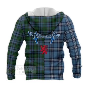 Forsyth Tartan Knitted Hoodie Happy St. Andrew's Day Half Tartan Style - Tartan Vibes Clothing