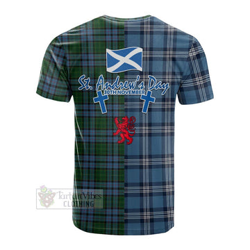 Forsyth Tartan Cotton T-shirt Happy St. Andrew's Day Half Tartan Style - Tartan Vibes Clothing