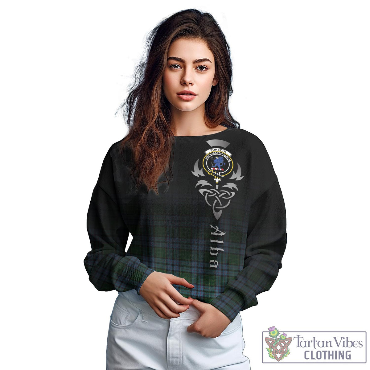 Forsyth Tartan Sweatshirt Featuring Alba Gu Brath Family Crest Celtic Inspired - Tartan Vibes Clothing