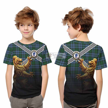Forsyth Crest Tartan Kid T-Shirt with Golden Lion Emblem Celtic Style - Tartan Vibes Clothing