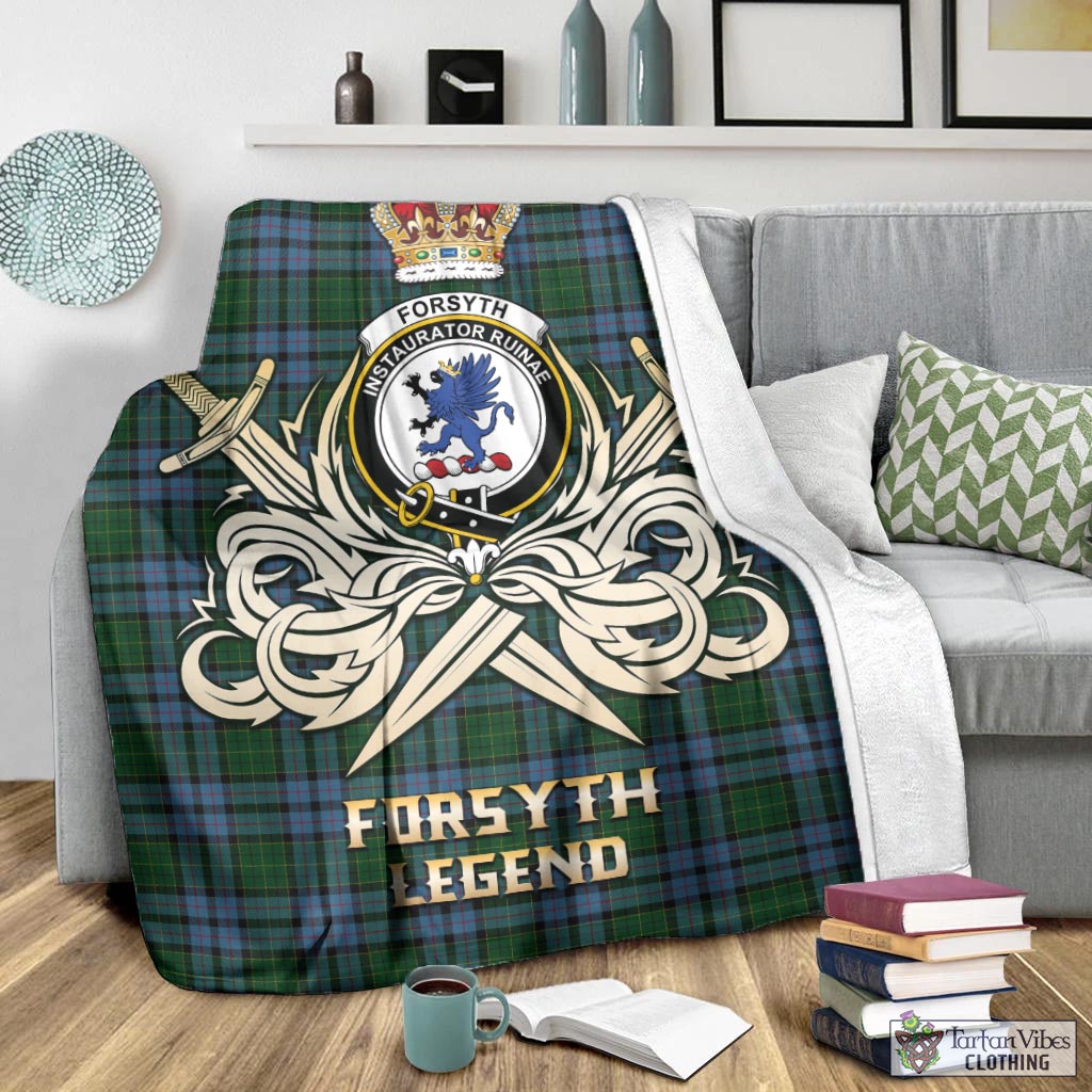 Tartan Vibes Clothing Forsyth Tartan Blanket with Clan Crest and the Golden Sword of Courageous Legacy