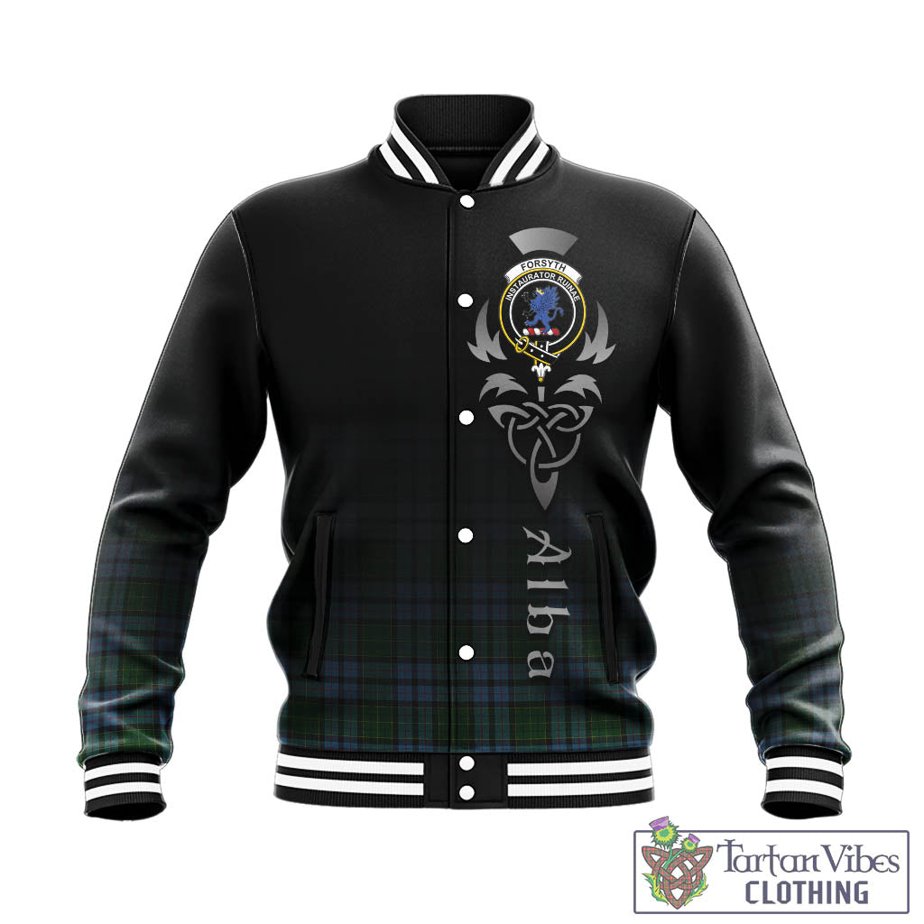 Tartan Vibes Clothing Forsyth Tartan Baseball Jacket Featuring Alba Gu Brath Family Crest Celtic Inspired