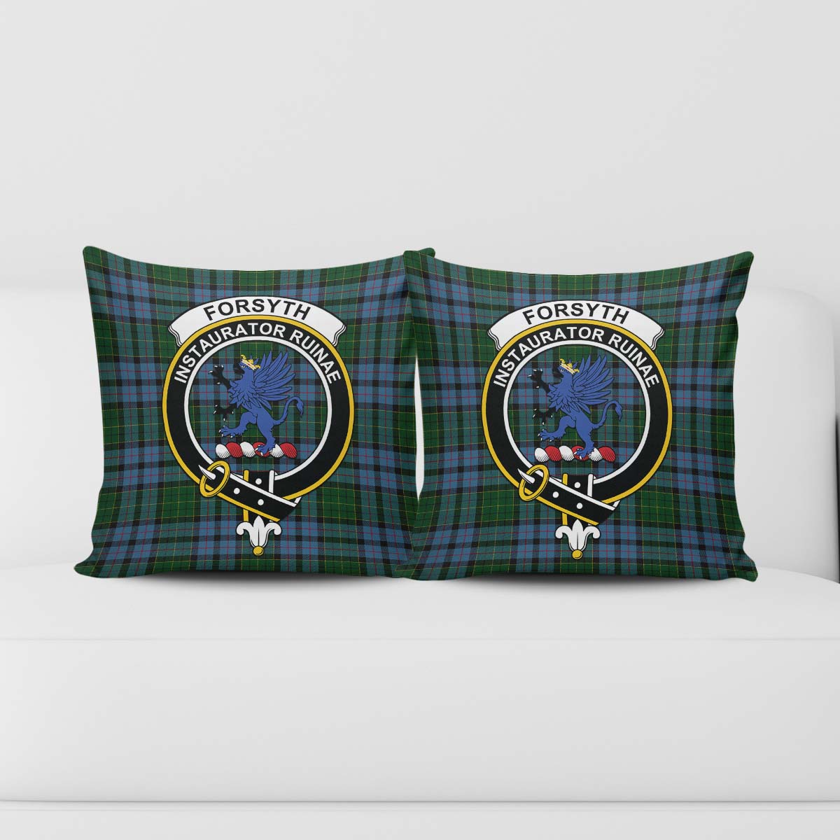 Forsyth Tartan Pillow Cover with Family Crest - Tartanvibesclothing