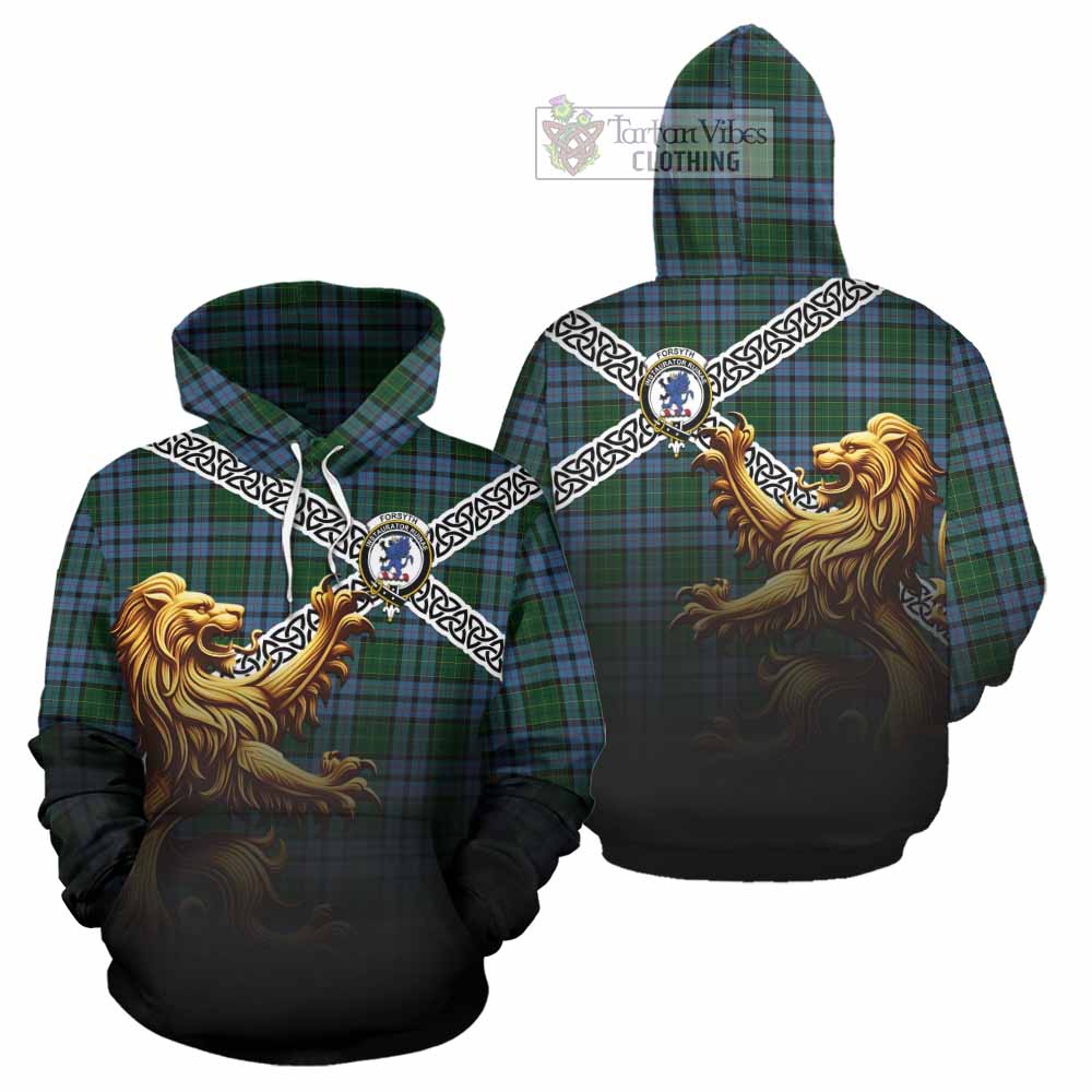 Forsyth Crest Tartan Hoodie with Golden Lion Emblem Celtic Style - Tartan Vibes Clothing