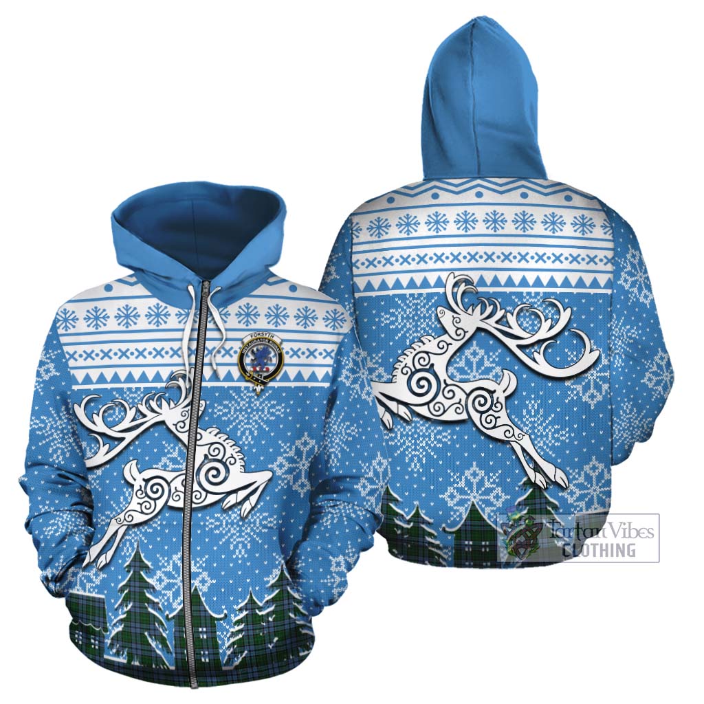 Forsyth Clan Christmas Cotton Hoodie Celtic Reindeer Style - Tartan Vibes Clothing