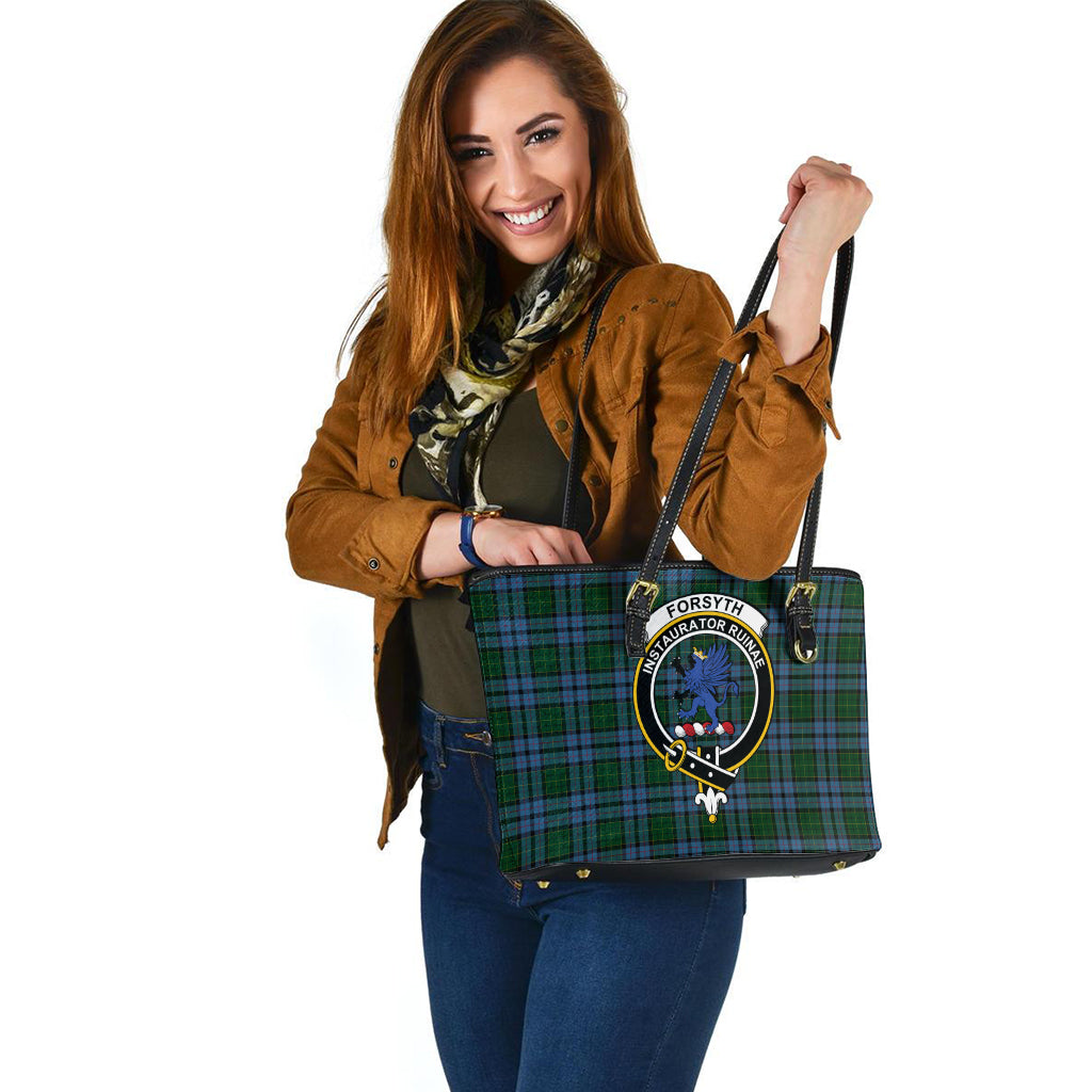 Forsyth Tartan Leather Tote Bag with Family Crest - Tartan Vibes Clothing
