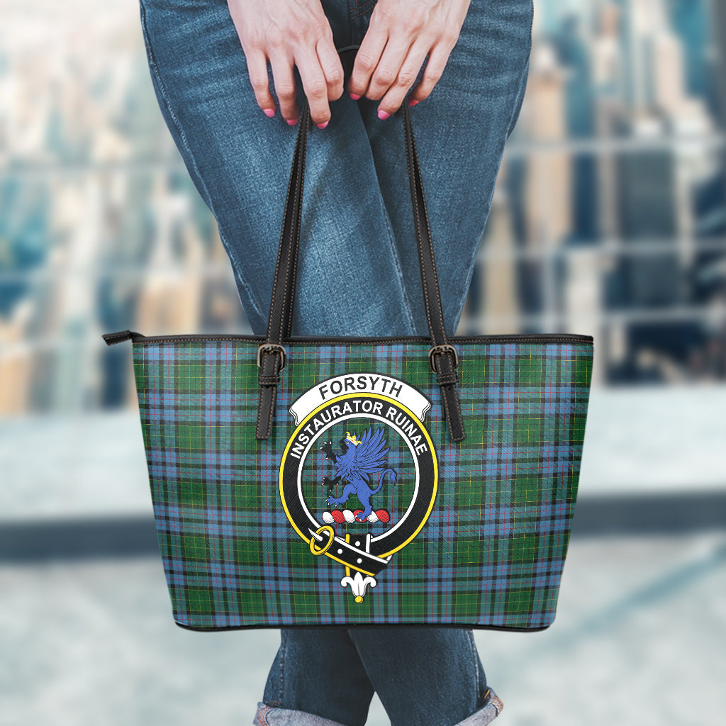 Forsyth Tartan Leather Tote Bag with Family Crest - Tartan Vibes Clothing