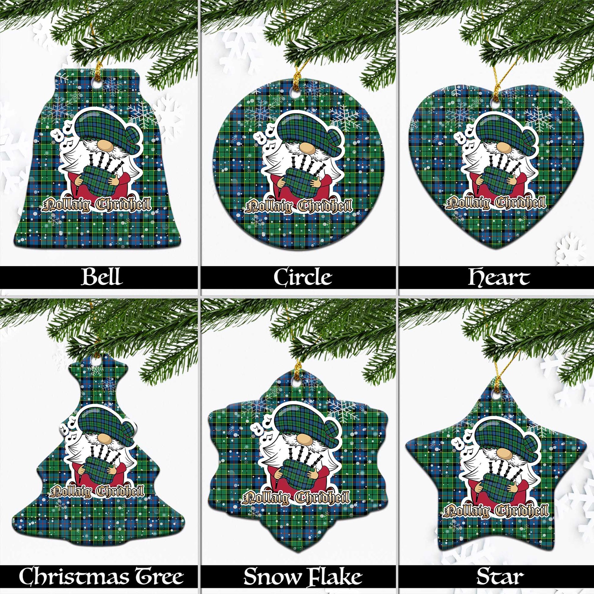 Forsyth Ancient Tartan Christmas Ornaments with Scottish Gnome Playing Bagpipes Ceramic - Tartanvibesclothing