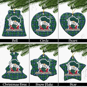 Forsyth Ancient Tartan Christmas Ceramic Ornaments with Scottish Gnome Playing Bagpipes