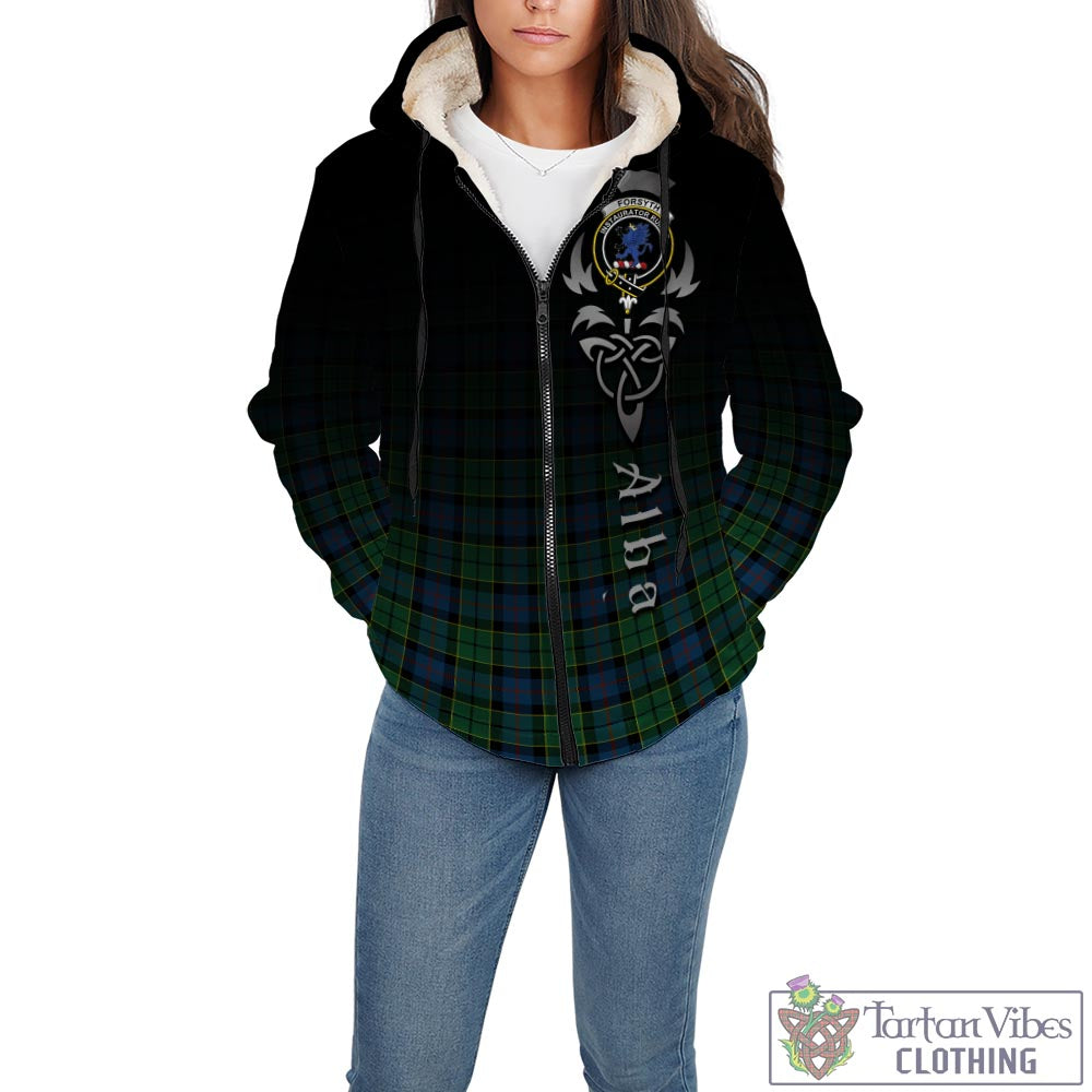 Tartan Vibes Clothing Forsyth Ancient Tartan Sherpa Hoodie Featuring Alba Gu Brath Family Crest Celtic Inspired