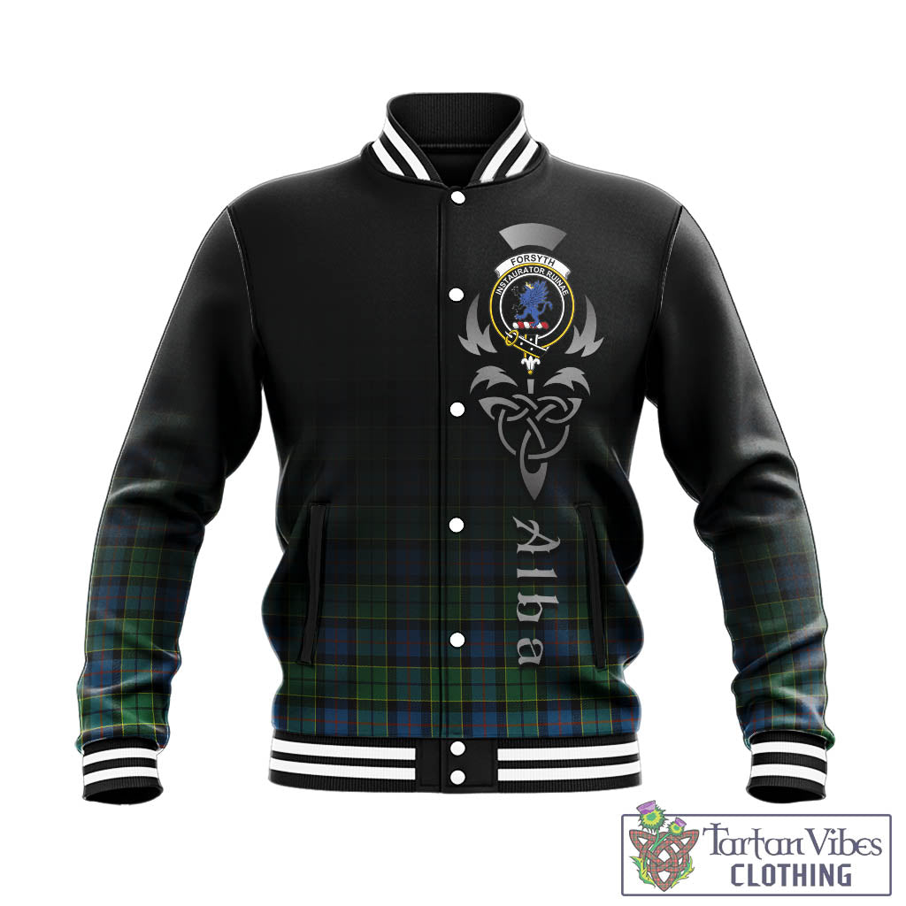 Tartan Vibes Clothing Forsyth Ancient Tartan Baseball Jacket Featuring Alba Gu Brath Family Crest Celtic Inspired