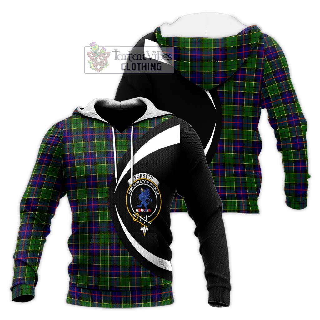 Forsyth Modern Tartan Knitted Hoodie with Family Crest Circle Style Unisex Knitted Pullover Hoodie - Tartan Vibes Clothing