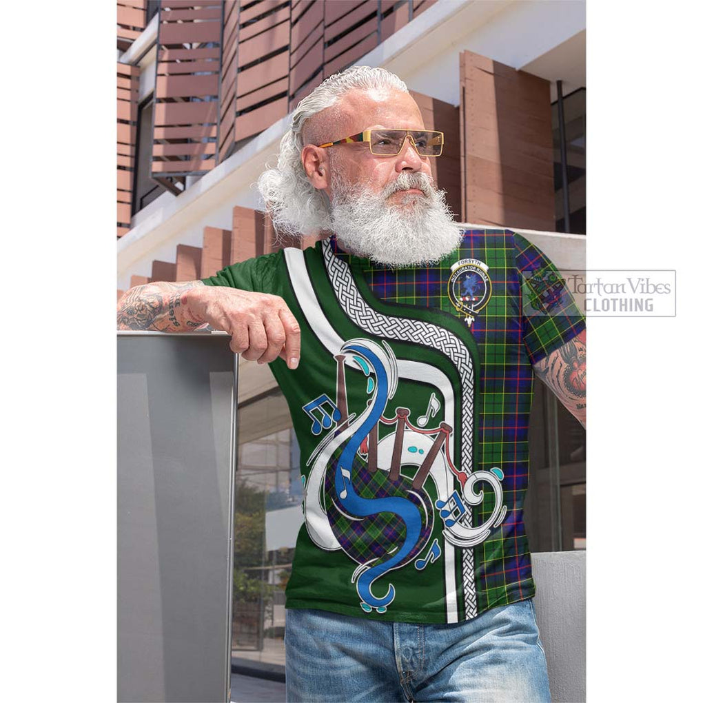 Tartan Vibes Clothing Forsyth Modern Tartan Cotton T-shirt with Epic Bagpipe Style