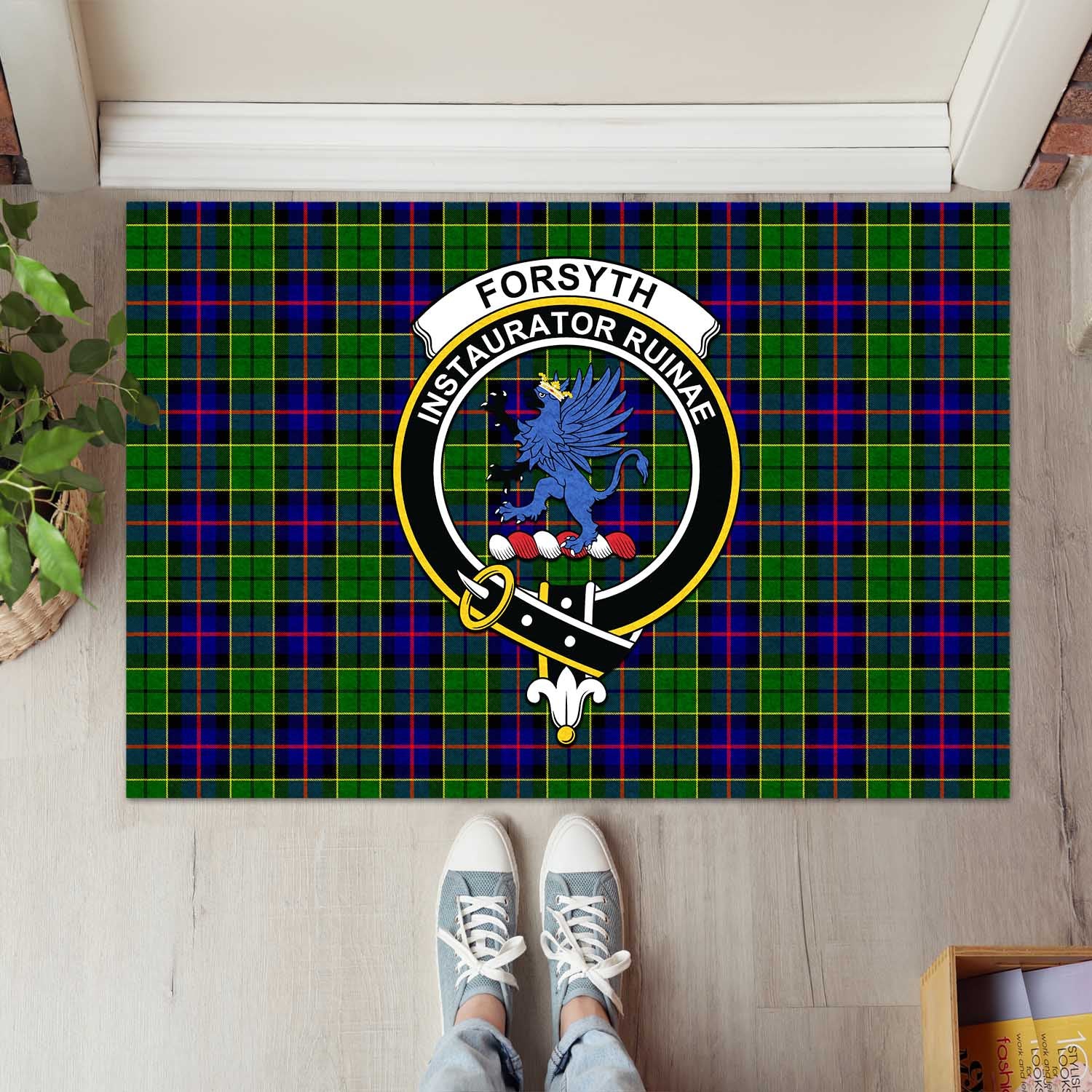 Forsyth Modern Tartan Door Mat with Family Crest - Tartanvibesclothing