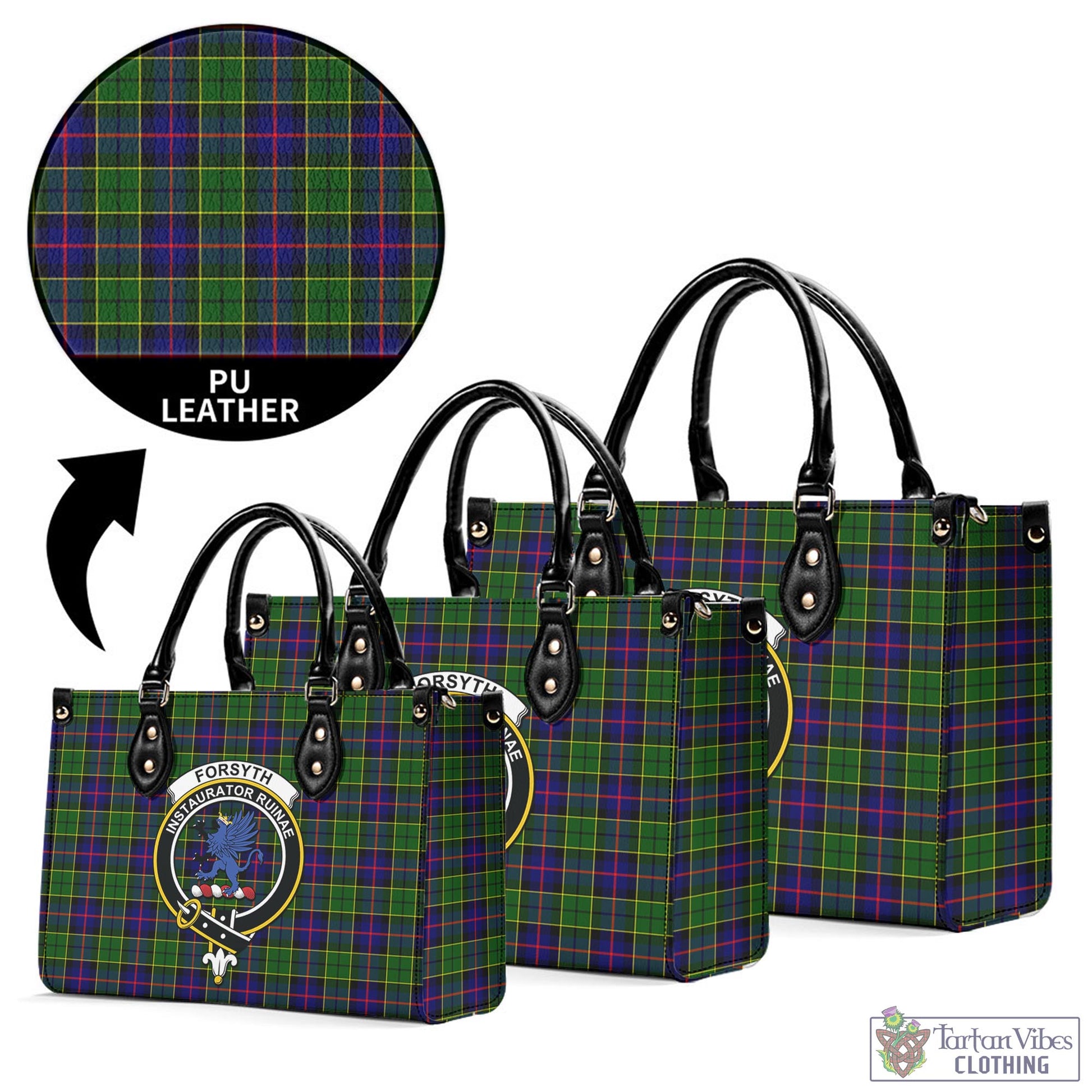 Tartan Vibes Clothing Forsyth Modern Tartan Luxury Leather Handbags with Family Crest