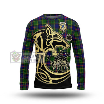 Forsyth Modern Tartan Long Sleeve T-Shirt with Family Crest Celtic Wolf Style