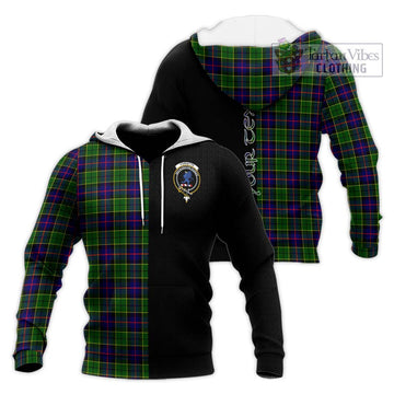 Forsyth Modern Tartan Knitted Hoodie with Family Crest and Half Of Me Style