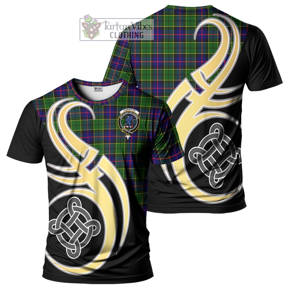 Tartan Vibes Clothing Forsyth Modern Tartan T-Shirt with Family Crest and Celtic Symbol Style