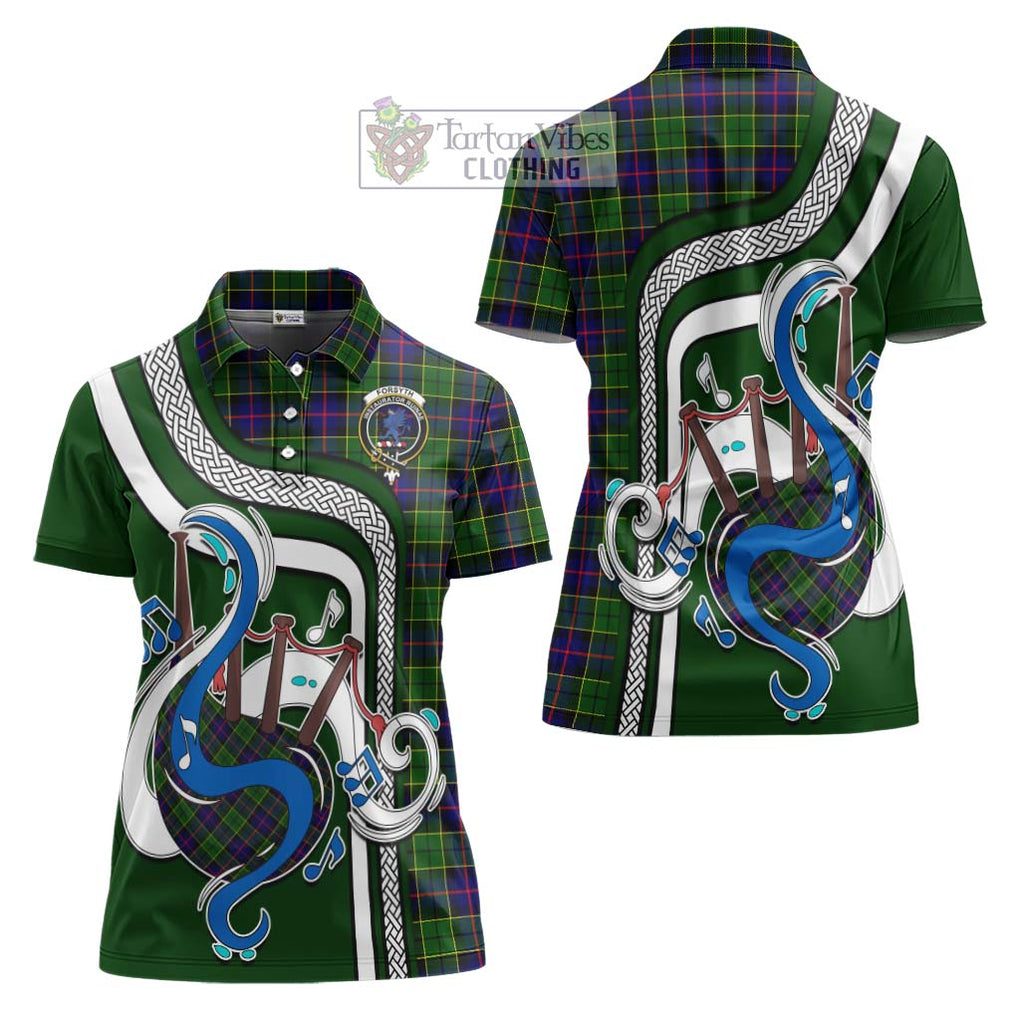 Forsyth Modern Tartan Women's Polo Shirt with Epic Bagpipe Style Women - Tartanvibesclothing Shop