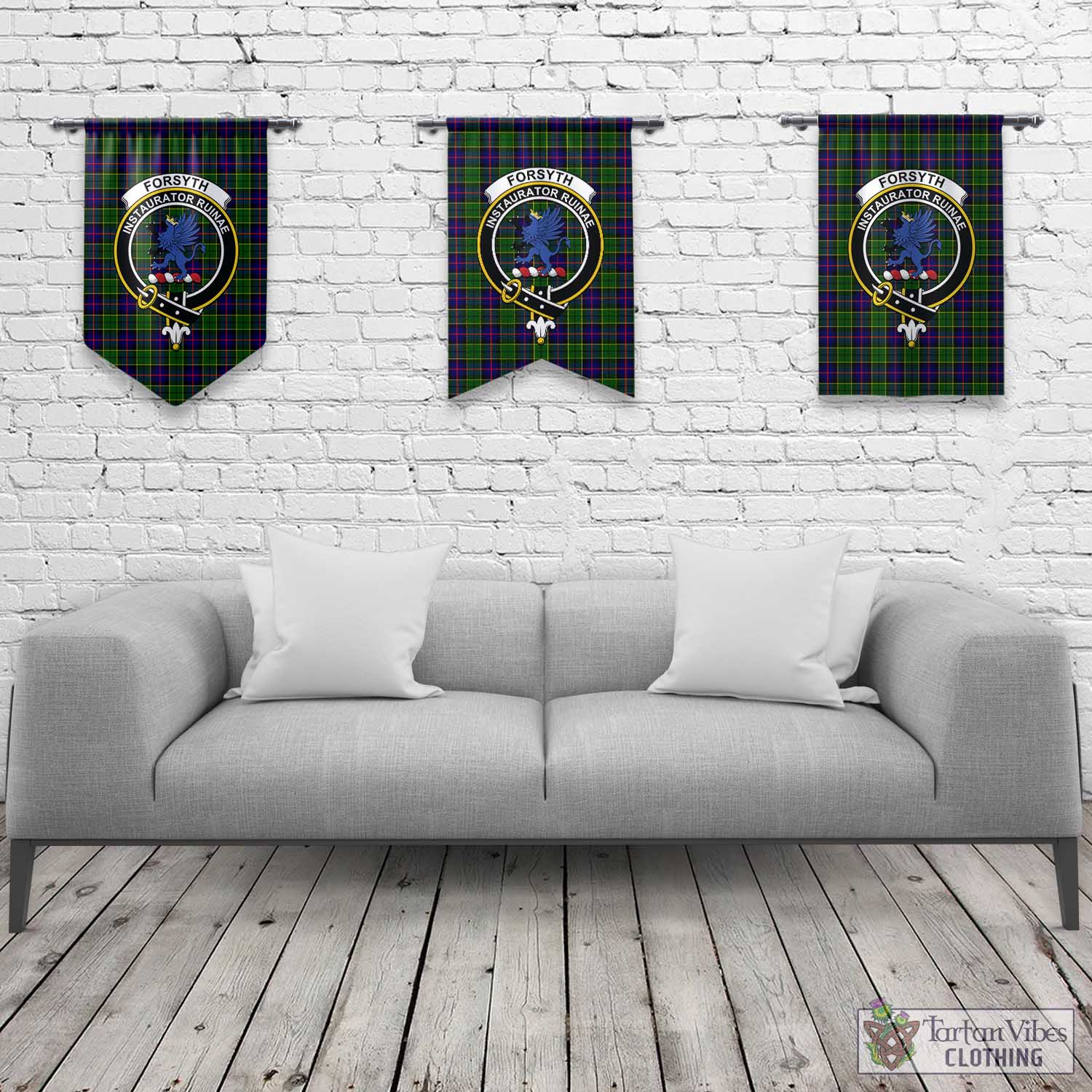 Tartan Vibes Clothing Forsyth Modern Tartan Gonfalon, Tartan Banner with Family Crest