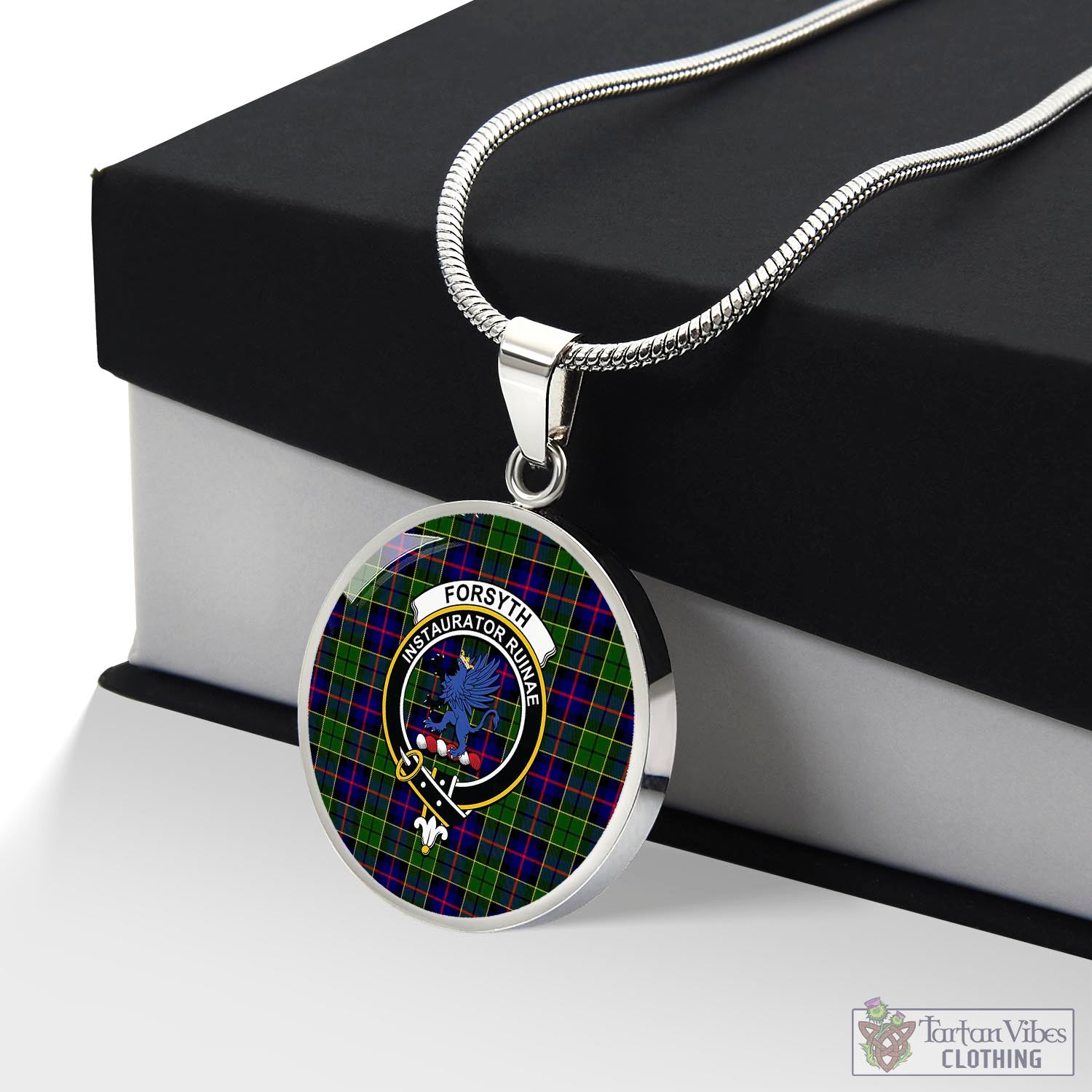 Tartan Vibes Clothing Forsyth Modern Tartan Circle Necklace with Family Crest