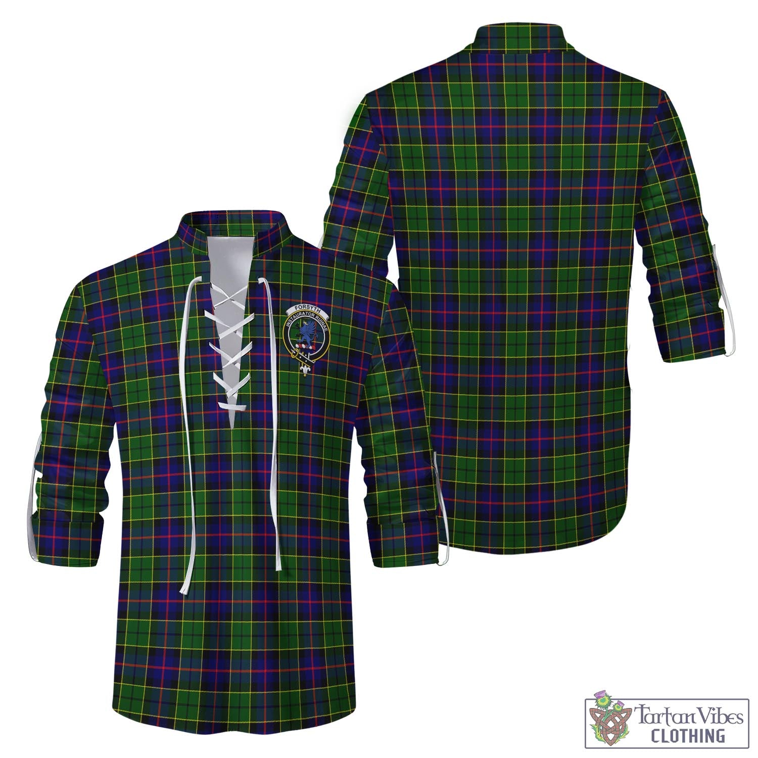 Tartan Vibes Clothing Forsyth Modern Tartan Men's Scottish Traditional Jacobite Ghillie Kilt Shirt with Family Crest