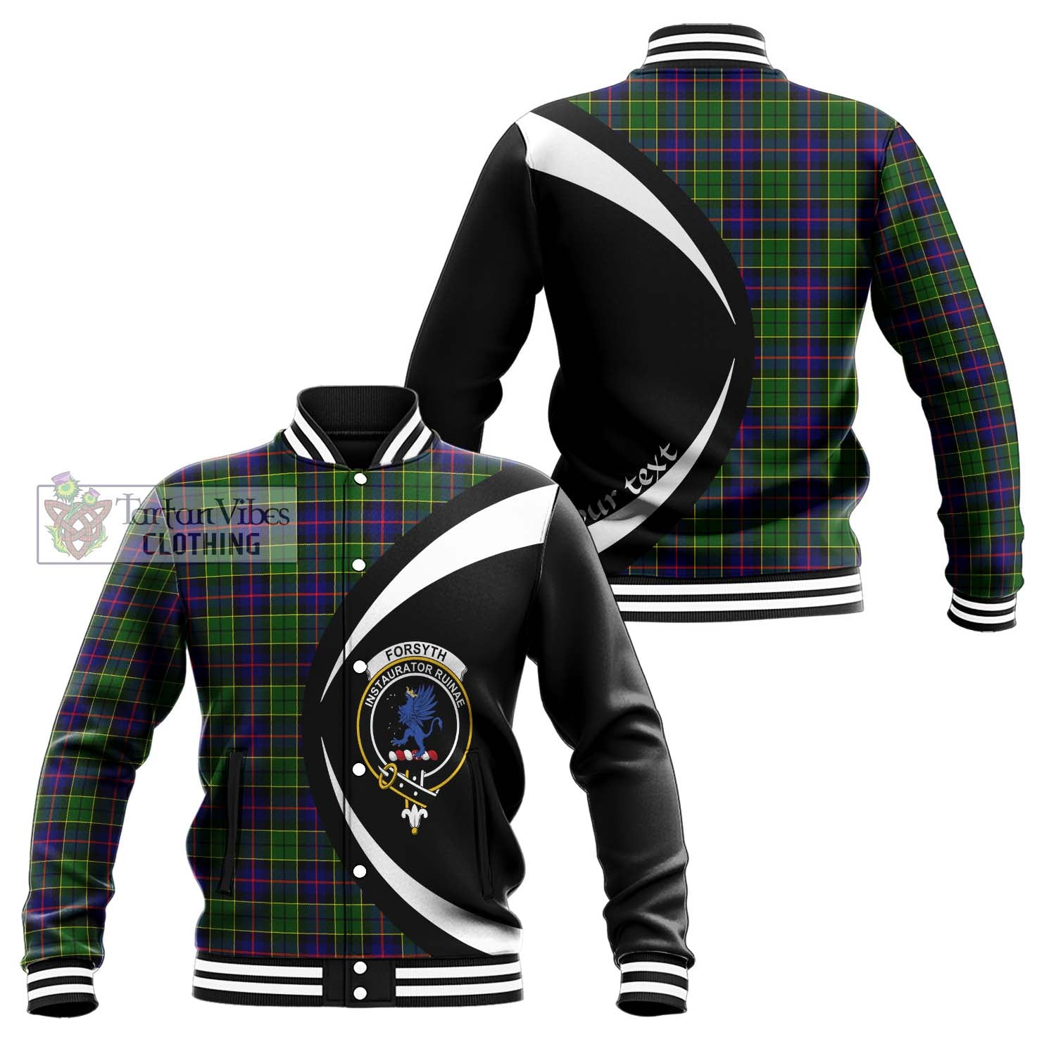 Forsyth Modern Tartan Baseball Jacket with Family Crest Circle Style Unisex - Tartan Vibes Clothing