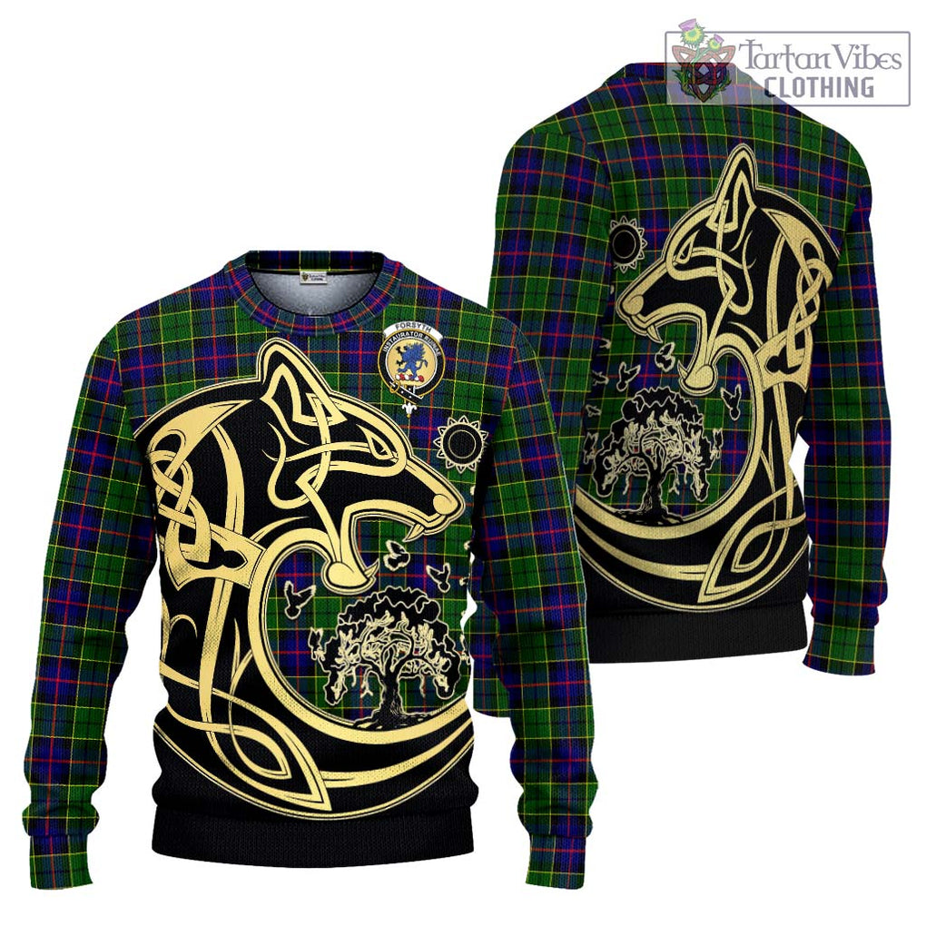 Forsyth Modern Tartan Knitted Sweater with Family Crest Celtic Wolf Style Unisex - Tartan Vibes Clothing