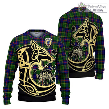 Forsyth Modern Tartan Ugly Sweater with Family Crest Celtic Wolf Style