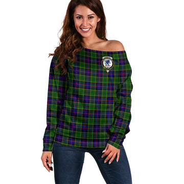 Forsyth Modern Tartan Off Shoulder Women Sweater with Family Crest