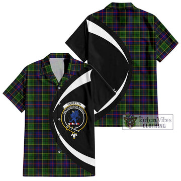 Forsyth Modern Tartan Short Sleeve Button Up with Family Crest Circle Style