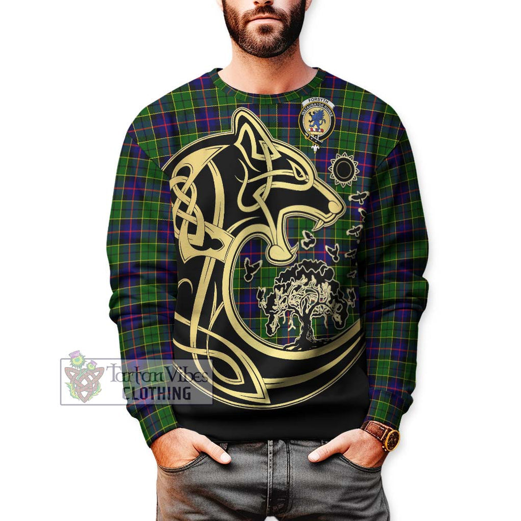 Forsyth Modern Tartan Sweatshirt with Family Crest Celtic Wolf Style Unisex - Tartan Vibes Clothing