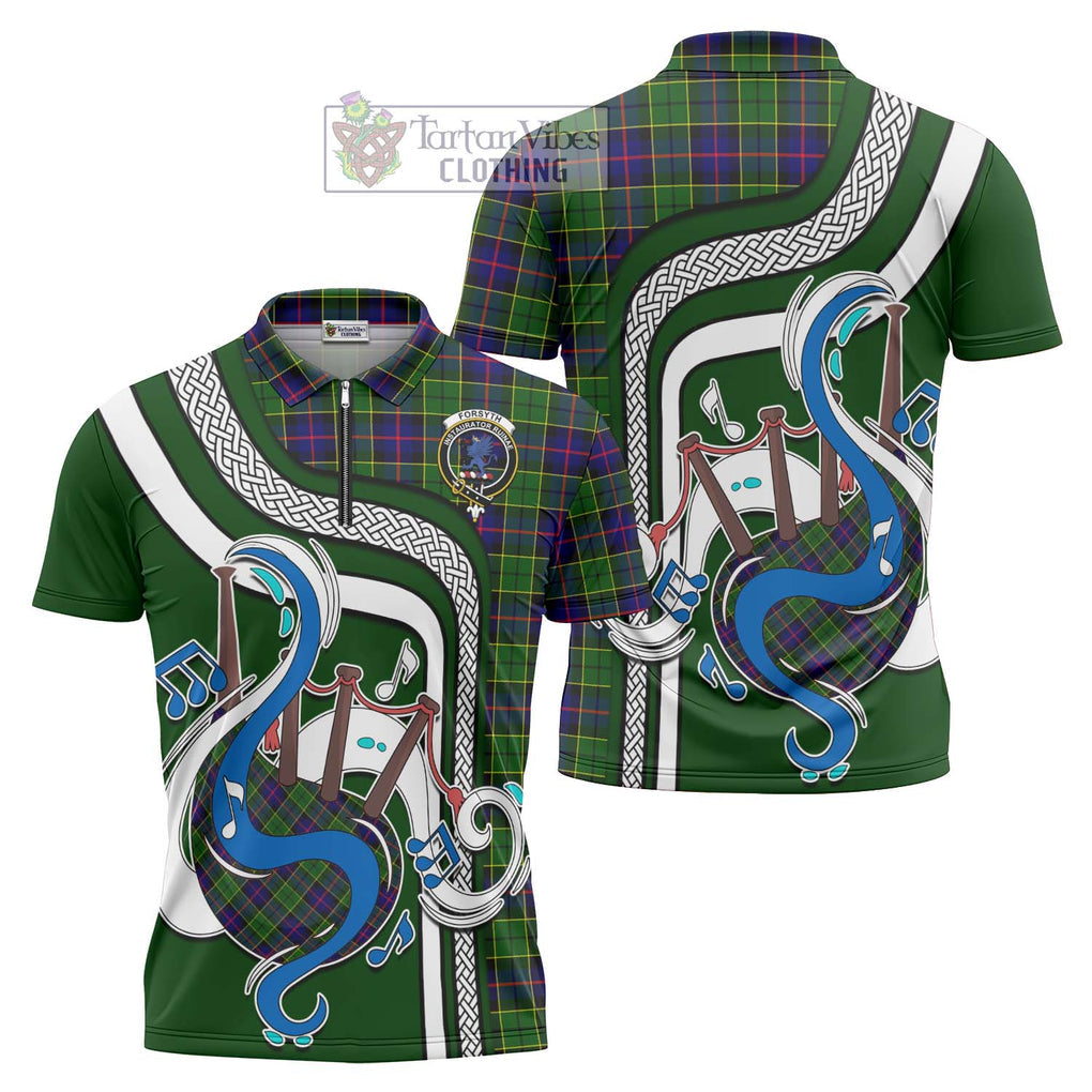 Forsyth Modern Tartan Zipper Polo Shirt with Epic Bagpipe Style Unisex - Tartanvibesclothing Shop