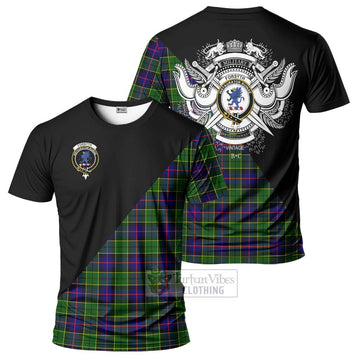 Forsyth Modern Tartan T-Shirt with Family Crest and Military Logo Style