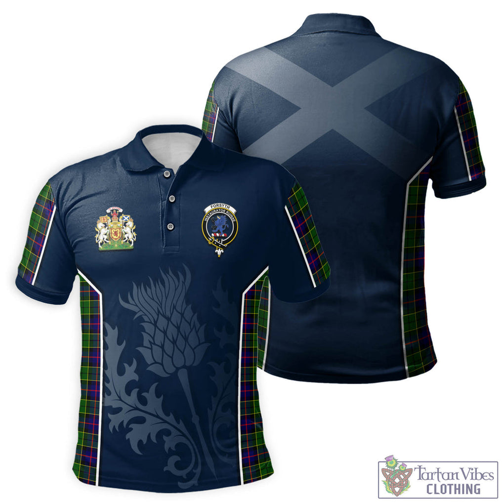 Tartan Vibes Clothing Forsyth Modern Tartan Men's Polo Shirt with Family Crest and Scottish Thistle Vibes Sport Style