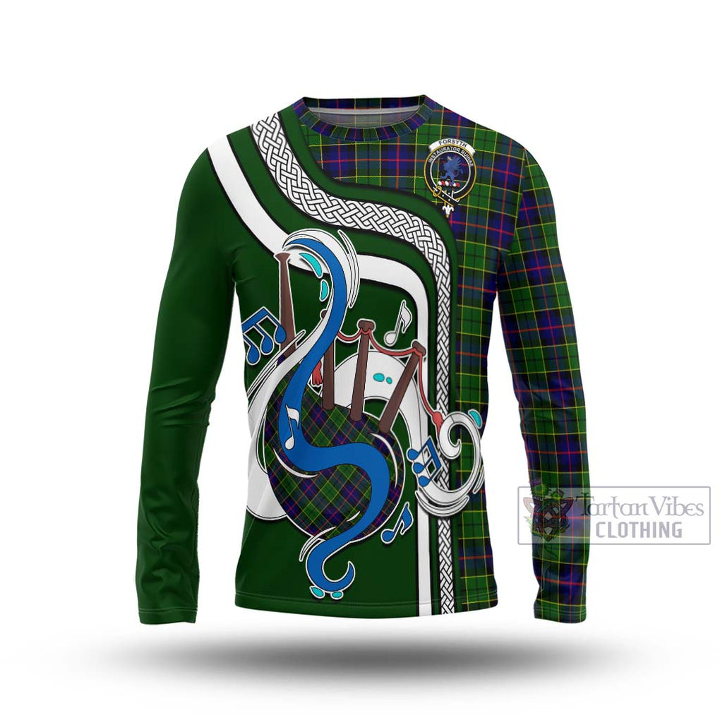 Tartan Vibes Clothing Forsyth Modern Tartan Long Sleeve T-Shirt with Epic Bagpipe Style