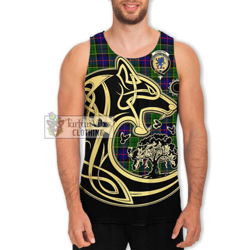 Forsyth Modern Tartan Men's Tank Top with Family Crest Celtic Wolf Style