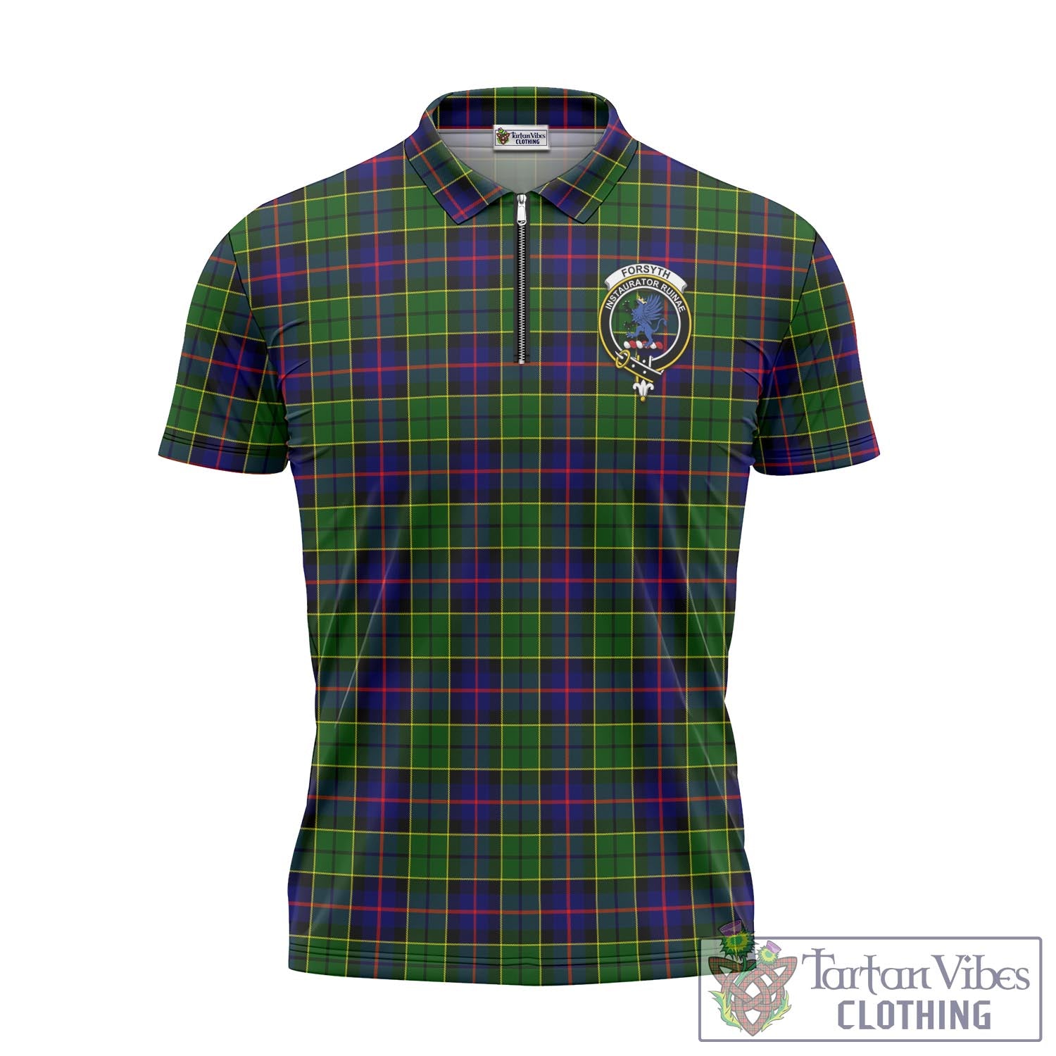 Tartan Vibes Clothing Forsyth Modern Tartan Zipper Polo Shirt with Family Crest