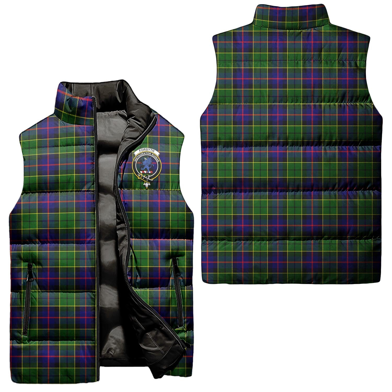 Forsyth Modern Tartan Sleeveless Puffer Jacket with Family Crest Unisex - Tartanvibesclothing