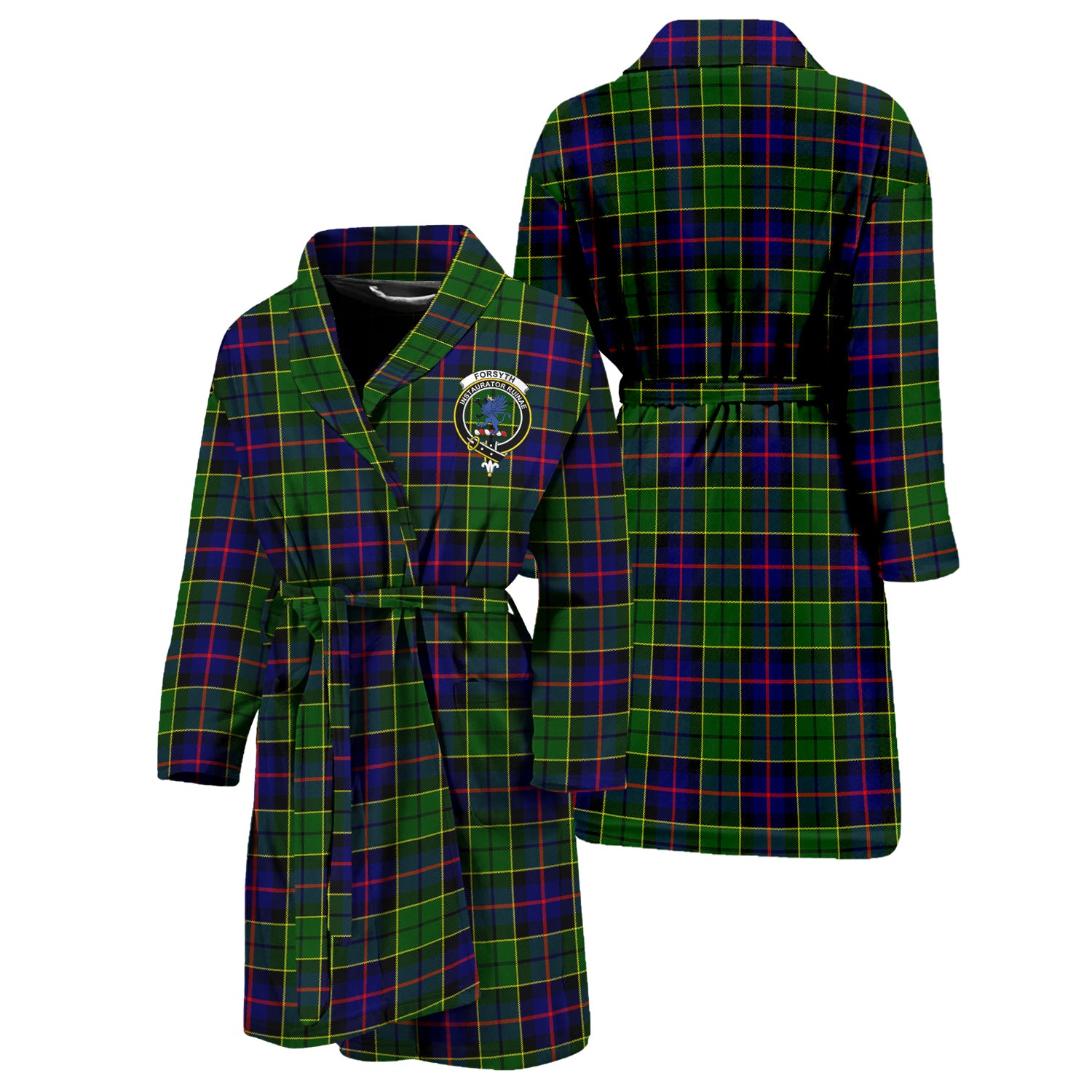 Forsyth Modern Tartan Bathrobe with Family Crest Unisex S - Tartan Vibes Clothing