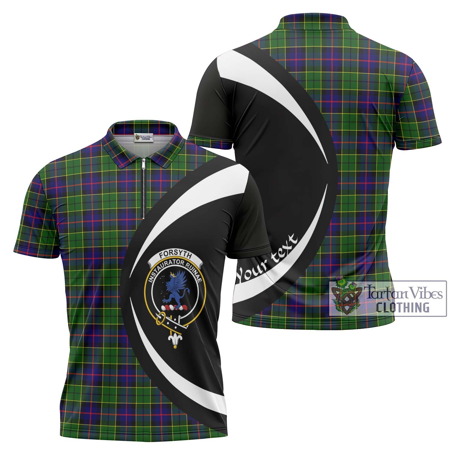 Tartan Vibes Clothing Forsyth Modern Tartan Zipper Polo Shirt with Family Crest Circle Style