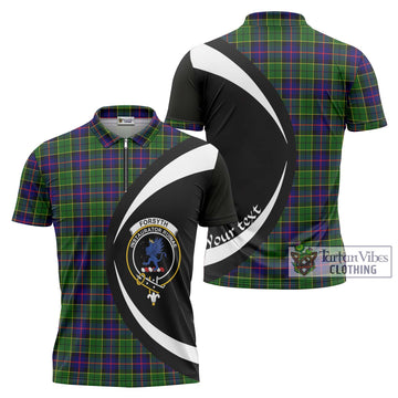 Forsyth Modern Tartan Zipper Polo Shirt with Family Crest Circle Style