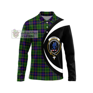 Forsyth Modern Tartan Long Sleeve Polo Shirt with Family Crest Circle Style