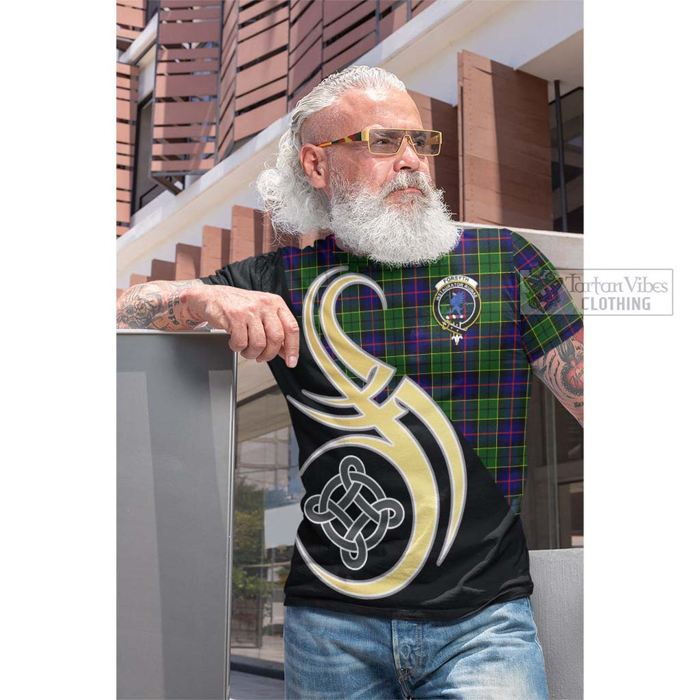 Tartan Vibes Clothing Forsyth Modern Tartan Cotton T-shirt with Family Crest and Celtic Symbol Style