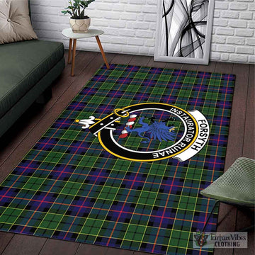 Forsyth Modern Tartan Area Rug with Family Crest