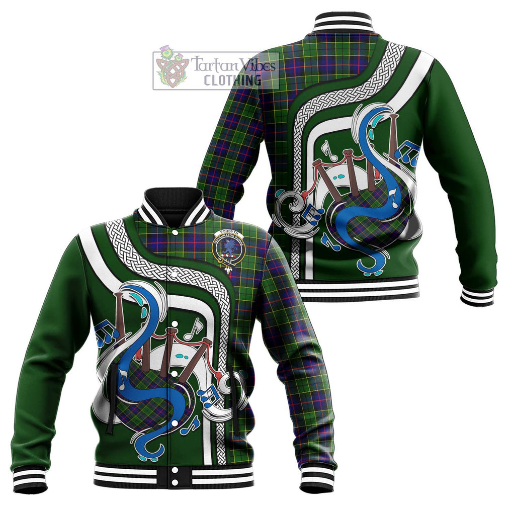 Tartan Vibes Clothing Forsyth Modern Tartan Baseball Jacket with Epic Bagpipe Style