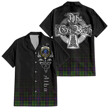 Forsyth Modern Tartan Short Sleeve Button Up Shirt Featuring Alba Gu Brath Family Crest Celtic Inspired