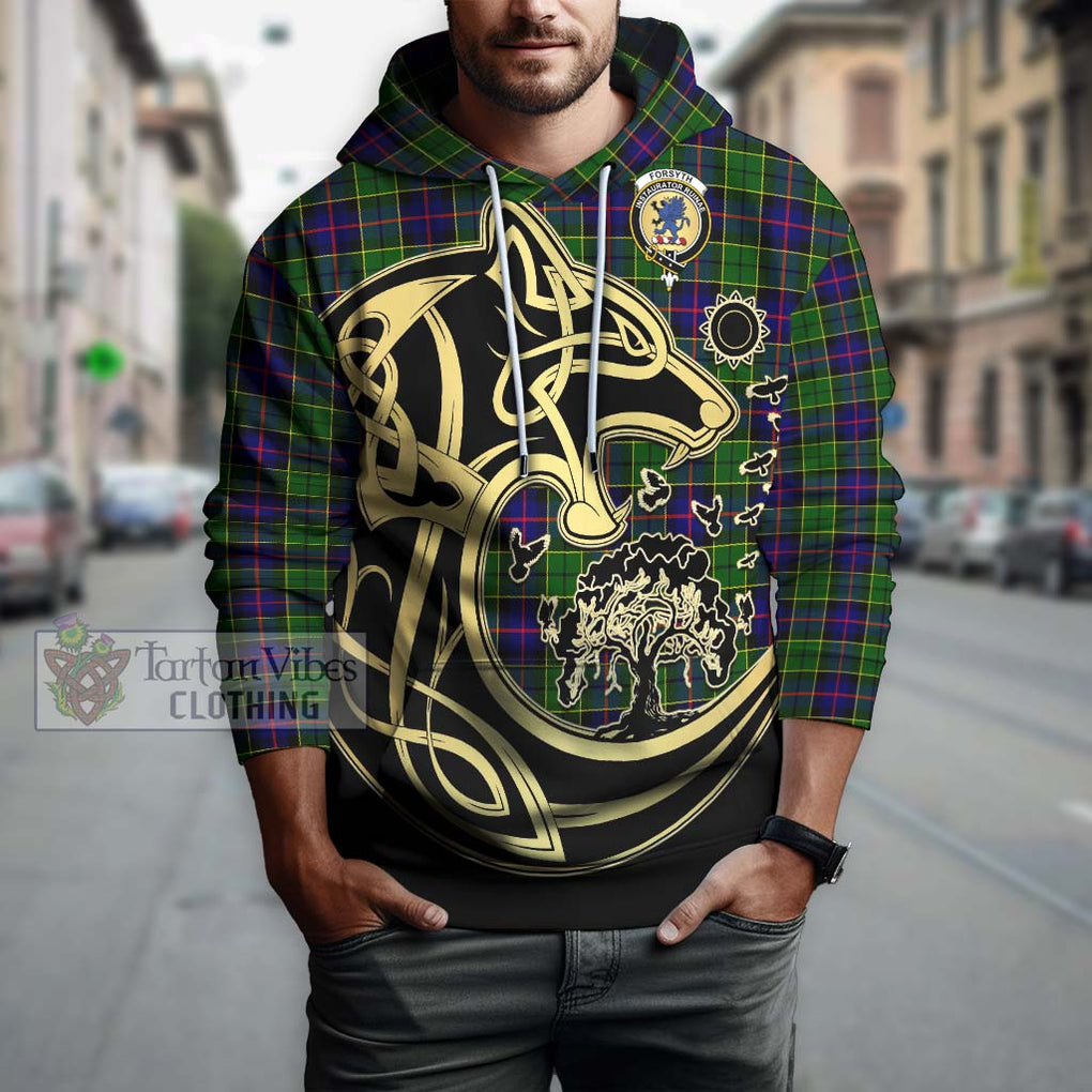 Forsyth Modern Tartan Hoodie with Family Crest Celtic Wolf Style Zip Hoodie - Tartan Vibes Clothing