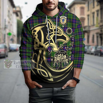 Forsyth Modern Tartan Hoodie with Family Crest Celtic Wolf Style